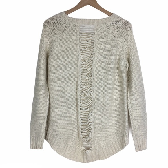 CUPCAKES AND CASHMERE Sweater Wool Fisherman Cable Knit Distressed Size Small - Picture 5 of 11